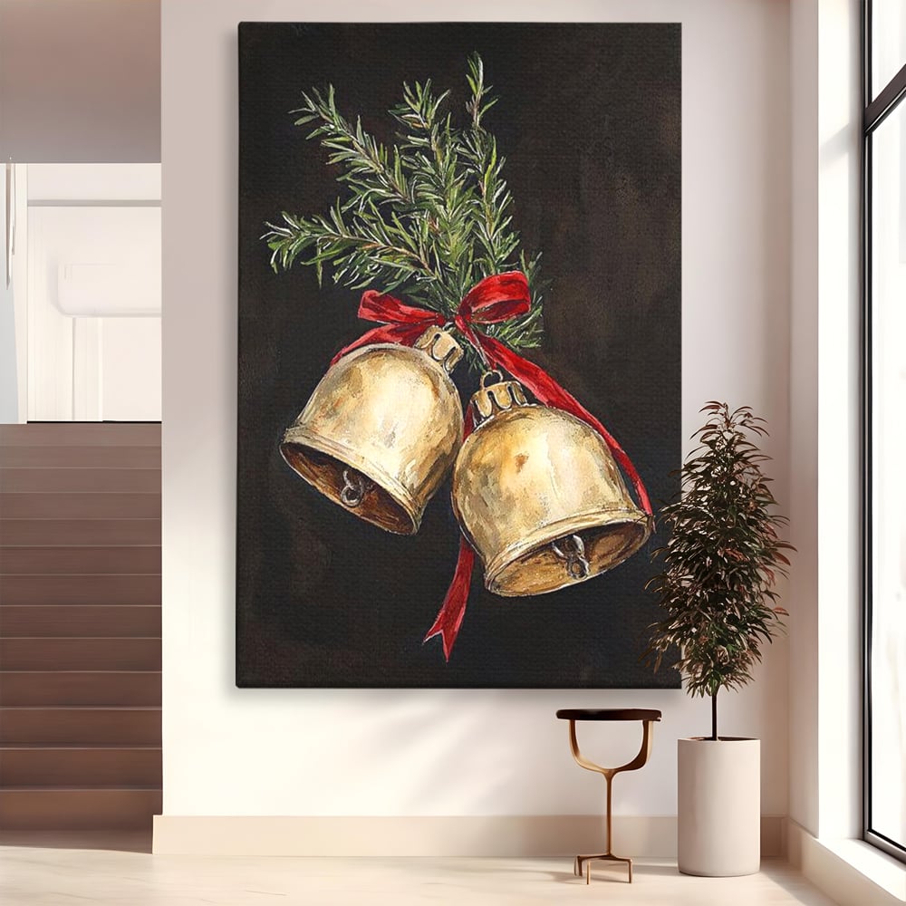 Tablou canvas cu tablou canvas cu clopotei de craciun, fara rama, pe sasiu de lemn